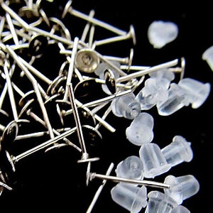 6 mm Silver Plated Earring Posts with Silicon Earring Nuts CHOOSE From 5 to 500 pairs image 1