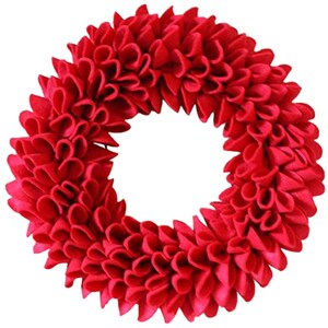 K&ouml;nnte beinhalten: Ein roter Filz-Adventskranz mit einer gekr&auml;uselten Textur. Der Kranz ist rund und hat ein Loch in der Mitte.