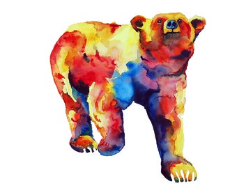 Grizzly Bear: Ursus arctos, Watercolor Giclee Print, Natural History, Illustration, Wall Decor