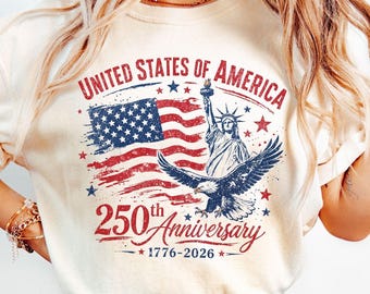 Camiseta Comfort Colors de Estados Unidos de América conmemorativa del 250.º aniversario, bandera patriótica vintage, camiseta del 4 de julio, 250 años de independencia.
