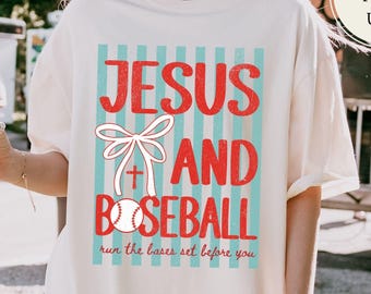 Camiseta Jesús y Béisbol Colores Cómodos, Camiseta Cristiana de Moda, Camiseta Retro para Días de Partido, Camiseta para Mamás Béisboleras, Conjunto Religioso para Mamás