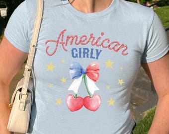Camiseta de bebé estilo americano para niña, camiseta de bebé de EE. UU. para el Día de la Independencia, top coqueto para bebé, camiseta de bebé del 4 de julio de EE. UU., camiseta estética para bebé a la moda.