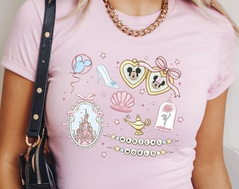 Coquette Bow Mickey Minnie Heart Locket Baby Tee Crop top Tank, Magical World Shirt, WDW Disneyland Girls Trip Girly Aesthetic Baby Tee