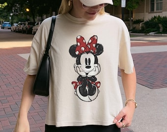 Comfort Colors® Vintage Minnie Maus Boxy T-Shirt, Disney abgeschnittenes T-Shirt, Minnie Maus Boxy Shirt, Mädchen Disney Trip Crop Top, Damen Minnie Tee