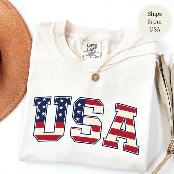 Comfort Colors Retro USA Flag Shirt, Patriotic Shirt, America Shirt, Red Blue White, 4 of July Tshirt, American 250 Shirt, 2026 USA Tshirt