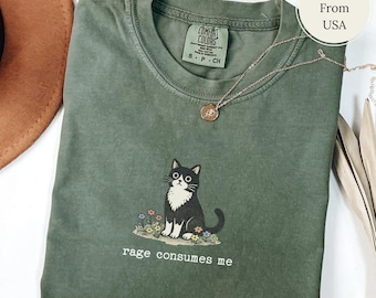 Camiseta "Gato que me consume la ira" de Comfort Colors, camiseta con meme de gato divertido, camiseta vintage de gato desquiciado, camiseta con gráfico de gato tonto, camiseta con humor extraño
