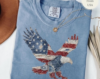 Vaterländisches Adler-Hemd, Faux-Patchwork-Flagge-Adler-T-Stück, 4