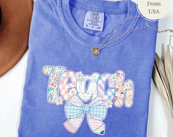 Comfort Colors® Teacher Shirt, Cute Teacher Gift Coquette Bow Teacher Tee, Gift for Teacher, Teaching Shirt, Teacher Appreciation Gift