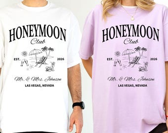 Custom Honeymoon Club Shirt, Mr And Mrs Matching Couples Tee, Personalized Comfort Colors Newlywed Gift, Just Married Vacation Top, Outfit