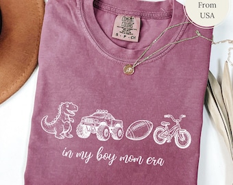 In My Boy Mom Era T-Shirt, Trendy Sports Mom Tee, Football Monster Truck Graphic Shirt, Cute Dinosaur Mama Top, Comfort Colors Boy Mom Tee