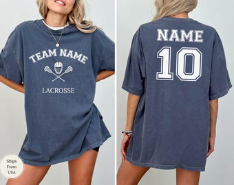 Comfort Colors Custom Lacrosse Shirt, Personalized Team Name - Number Tshirt, Personalized Lacrosse Team Shirt, Custom Lacrosse Mascot Shirt