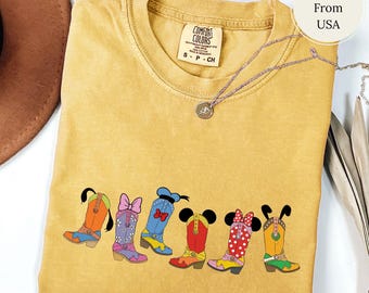 Comfort Colors® Disney Mickey And Friends Cowboy Cowgirl Boots Shirt, Disney Western Country Tee, Disneyland Trip Matching Family Shirts