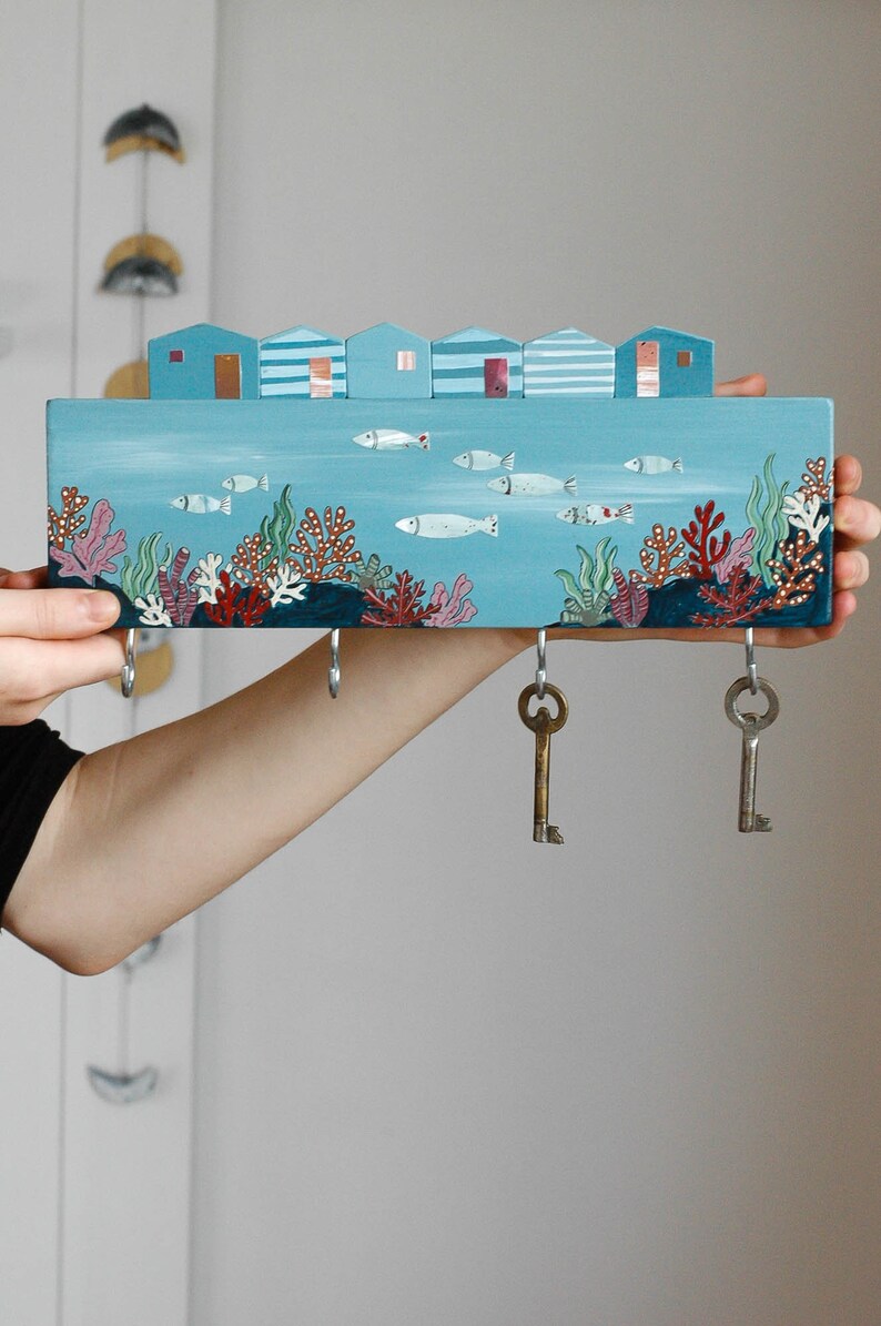 Nautical key holder for wall key rack with ocean key hook Etsy