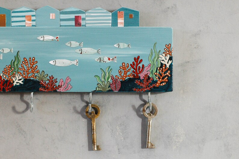 Nautical key holder for wall key rack with ocean key hook Etsy