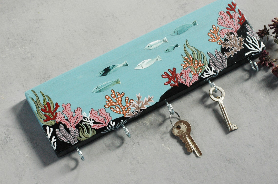 Nautical Key Holder for Wall Key Rack With Ocean Key Hook Etsy