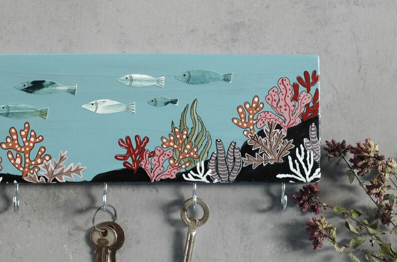 Nautical Key Holder for Wall Key Rack With Ocean Key Hook Etsy