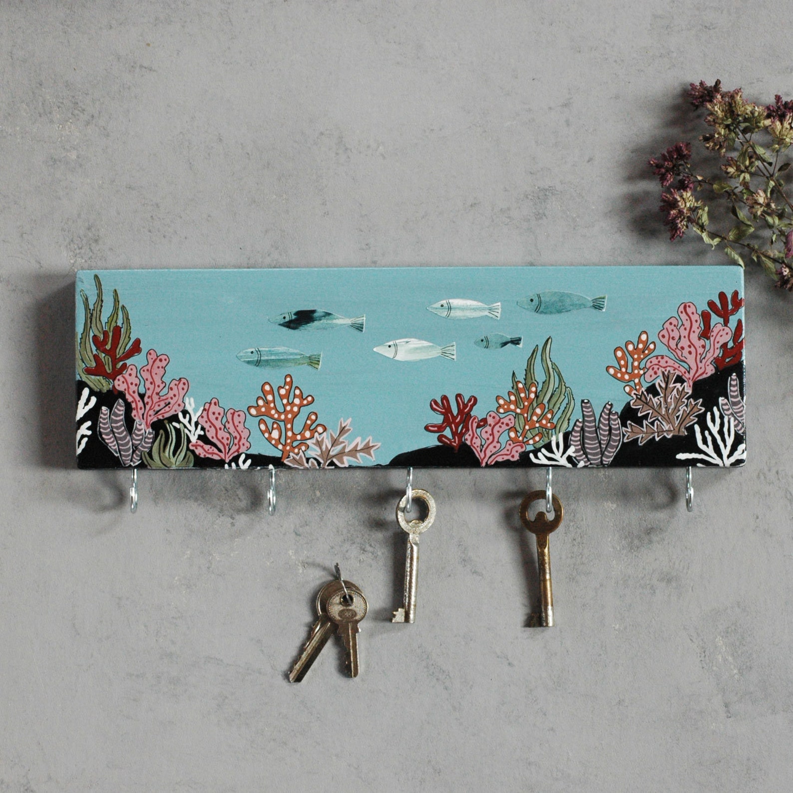 Nautical Key Holder for Wall Key Rack With Ocean Key Hook Etsy