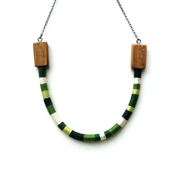 Green Rope Necklace Statement Wood and Rope Necklace Tribal Necklace Ethnic Necklace