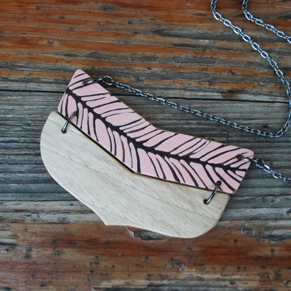 Geometric  Statemet Necklace, Natural Wood, Coral , Anniversary Gifts for Her