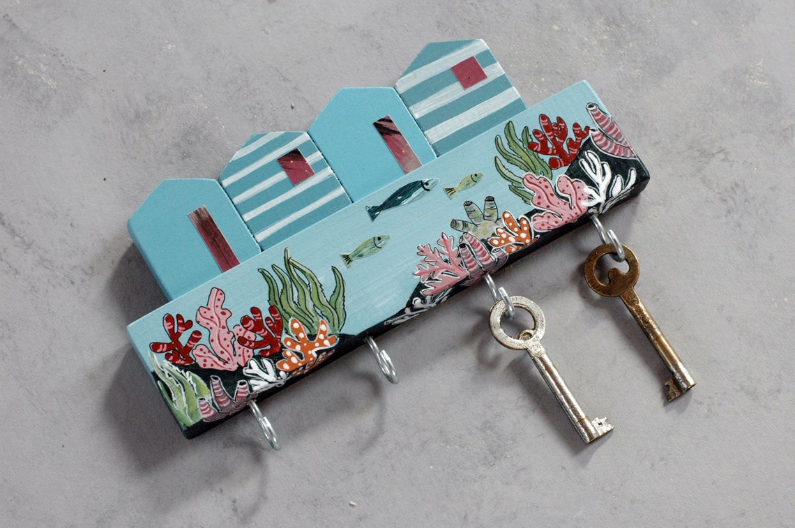 Nautical key holder for wall key rack with ocean key hook Etsy