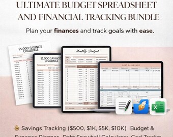 Excel Budget Planner | Savings Challenge Spreadsheet | Monthly Budget, Debt Tracker & Financial Planning Tool