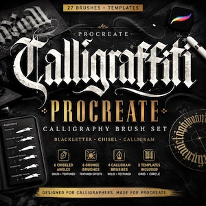 Conjunto de pinceles de caligrafía para Procreate / Letra gótica, cincel, caligrama (descarga digital)