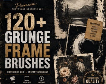 120+ Grunge Frame Photoshop Brushes | Distressed Vintage Borders (Digital Download)