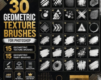30 Geometric Texture Photoshop Brushes | Abstract Patterns (Digital Download)