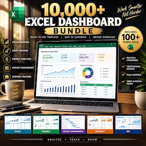 10,000+ Excel Dashboard Templates Bundle | KPI, Sales, Finance, Business & Project Management Trackers | Spreadsheet Templates