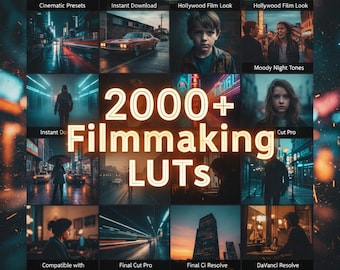 Pacchetto di oltre 2000 LUT cinematografiche per la produzione cinematografica / Preset per la correzione del colore dei film (download immediato)