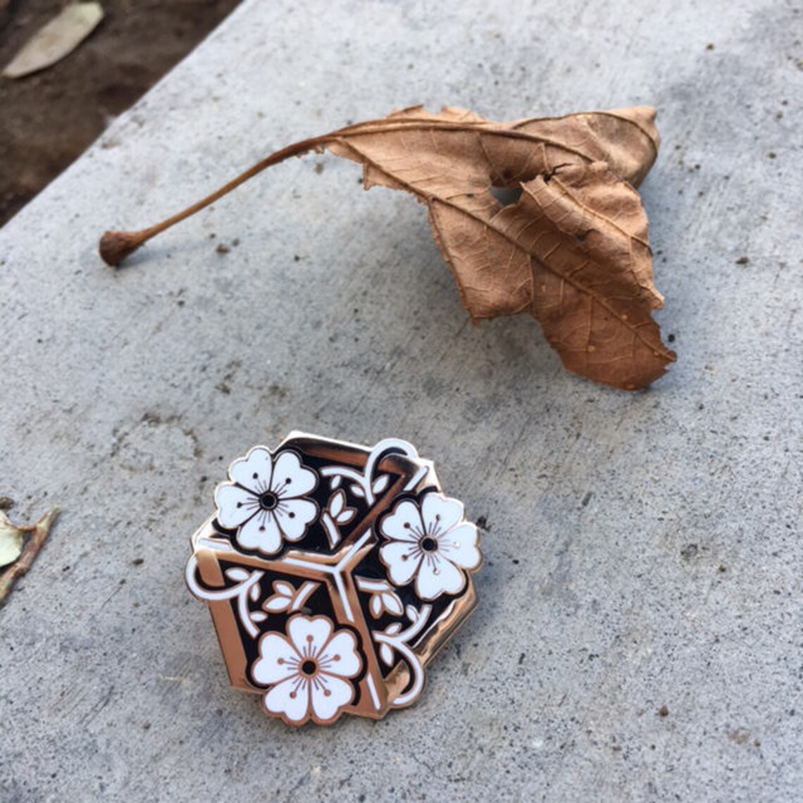 Flower Box Enamel Pin Rose Gold Floral Hard Enamel Pin - Etsy