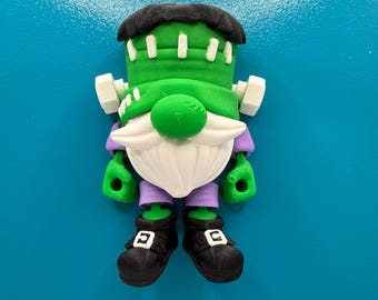 Frankenstein Gnome with Magnet, Freestanding Halloween Monster Figure, Spooky Fridge or Shelf Decor
