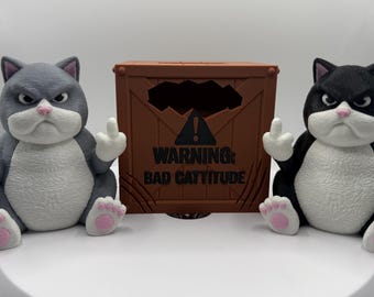 Grumpy Cat Figurine | Funny Desk Decor, Cat Lover Gift, 3D Printed Crate Warning