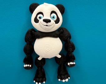 Articulated Panda Magnet, 3D Printed Decor, Black White Blue Eyes