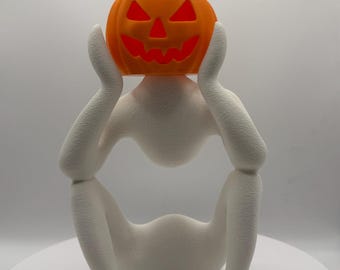 Pumpkin Head Ghost Figurine, Spooky Halloween Jack O Lantern Decor (LED Included)