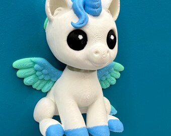 3D Printed Pegasus Unicorn Fridge Magnet, Pastel Blue Mint Wings, Fantasy Decor