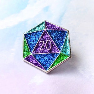 d20 Glitter Enamel Pin