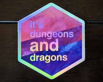 Dungeons AND Dragons - Bi Pride - Holographic Hexagon Sticker