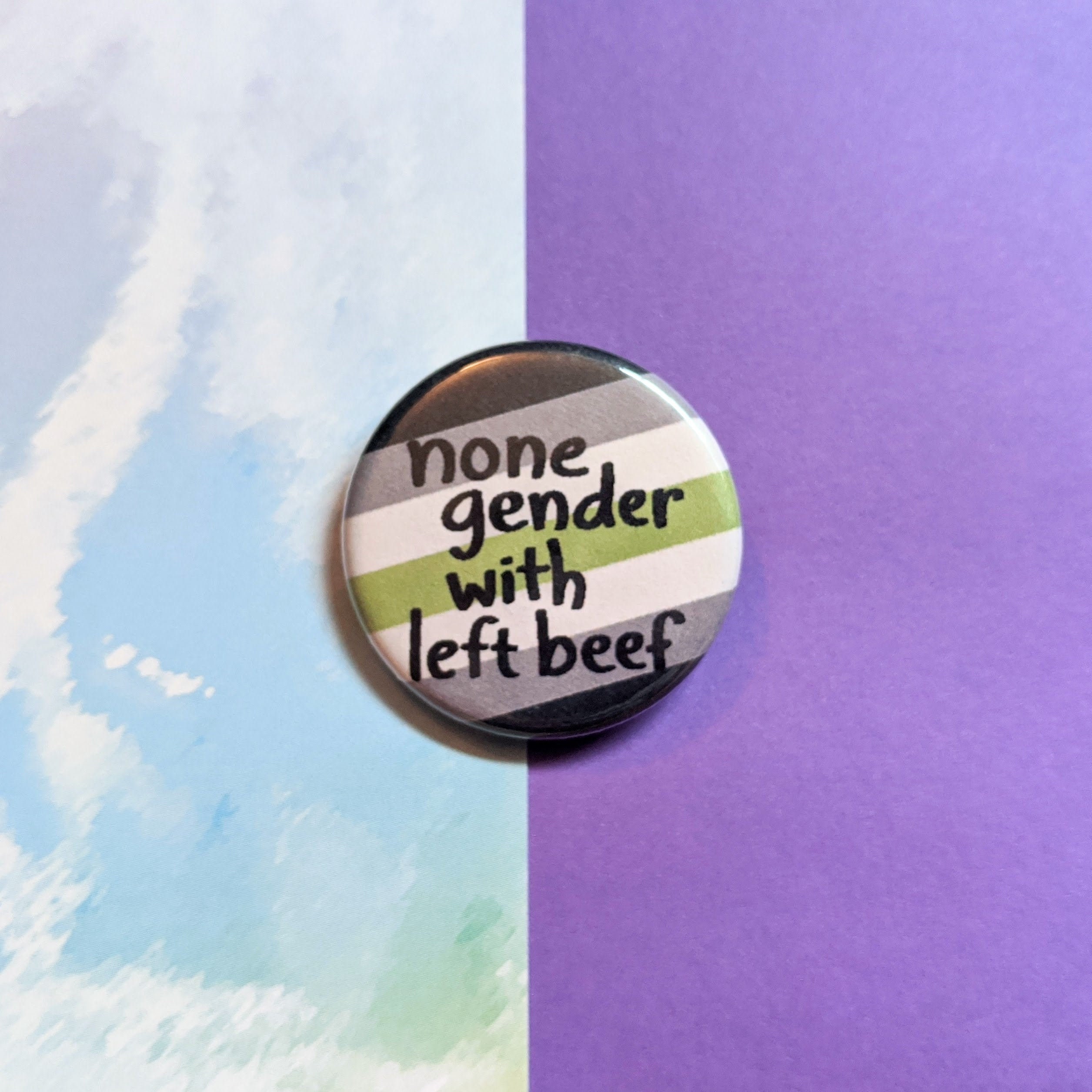 None Gender With Left Beef Agender Pride Button Pin Etsy