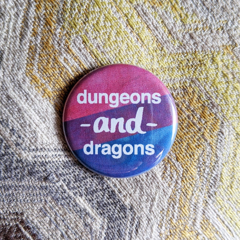 Dungeons AND Dragons Bi Pride Button Pin Redesign