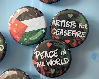 Artists For Ceasefire / Peace In The World / Starry Flag of Palestine - Button Pins