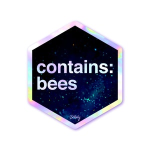 Contains Bees - Holographic Hexagon Sticker