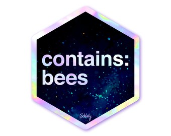 Contains Bees - Holographic Hexagon Sticker
