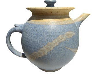 Signed Hosking Studio Pottery Teapot Vintage Blue Stoneware Handmade Ceramic Tea Pot Artisan Wheel Thrown Rustic Farmhouse Decor