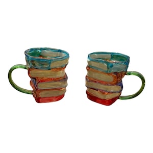 Set di tazze impilabili in vetro soffiato a mano a forma di libri, tazze da caffè colorate, regalo per insegnanti e bibliotecari, decorazione per lettori, coppia di bicchieri letterari da 10 cm per amanti dei libri