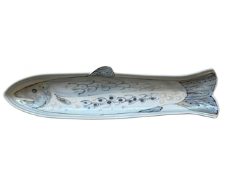 RARE Highland Stoneware Pottery Scotland Salmon Fish Plate Dish Platter 26" Long