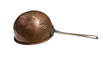 Vintage Copper Colander Brass Handle Strainer Rustic French Kitchen Decor Cottagecore Farmhouse Bowl Aesthetic Kitchenware
