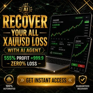 Könnte beinhalten: Eine digitale Grafik mit einem Laptop und Smartphone, die XAUUSD Gold-Handelscharts anzeigen. Der Text lautet: RECOVER YOUR ALL XAUUSD LOSS WITH AI AGENT, 555% PROFIT +999.9, ZERO% LOSS, GET INSTANT ACCESS, 100% AUTOMATED, GUARANTEED RECOVERY.