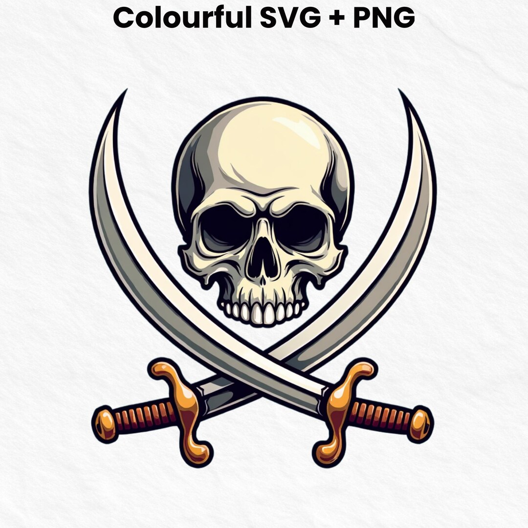 Pirate Skull SVG, Jolly Roger Clipart, Crossed Swords PNG, Skull and ...