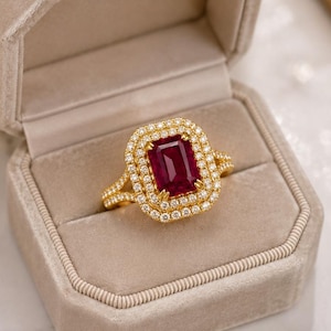 18k Solid Gold Ruby Ring With Moissanite Diamond, Wedding Gorgeous Queen Ring, Gift for Marriage